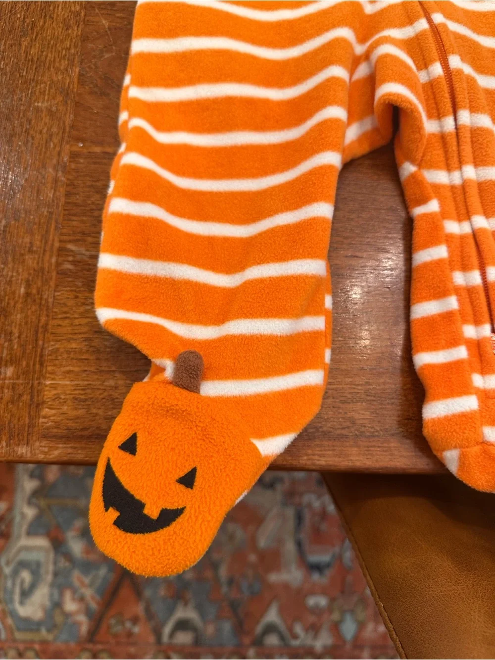 EUC Carters Orange Striped Pumpkin Footed One-Piece, 6 Months
